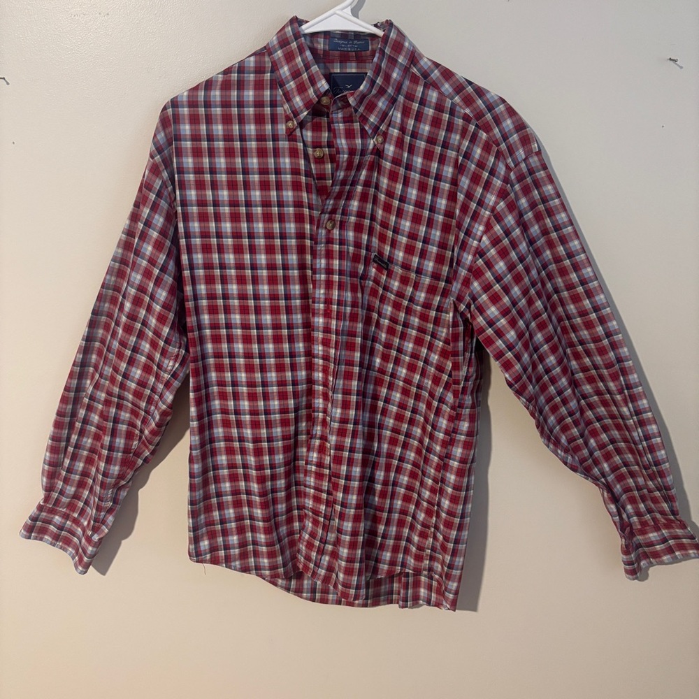 Faconnable Red and White Plaid Button Down Shirt